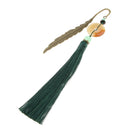 Classic Chinese Style Metal Feather Bookmarks With Tassel Book Lovers Gift Green