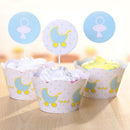 Pack of 24 Cute Baby Carriage Pacifier Design Paper Cupcake Topper & Cake Wrapper Decor Set