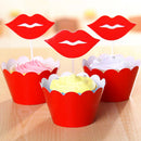 Set of 12 Fashion Red Lips Design Cake Topper and Cupcake Wrapper Decor