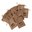 Pack of 12 Drawstring Burlap Bags Love is Sweet Printed Snacks Jewelry Jute Pouches Wedding Favours