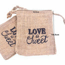 Pack of 12 Drawstring Burlap Bags Love is Sweet Printed Snacks Jewelry Jute Pouches Wedding Favours