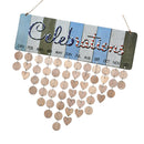 Celebration Calendar Wooden Crafts Wall Hanging Plaque Board for Family Friends Birthday Reminder with 50 Pieces Wooden DIY Discs
