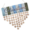 Celebration Calendar Wooden Crafts Wall Hanging Plaque Board for Family Friends Birthday Reminder with 50 Pieces Wooden DIY Discs