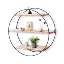 Round Wall Unit Retro Industrial Style Wood Metal Wall Rack Book Shelf Storage Home Decoration