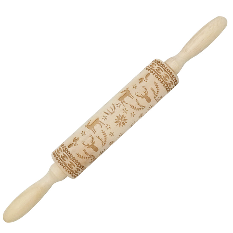 Loskii JM01688 Wooden Christmas Embossed Rolling Pin Dough Stick Baking Pastry Tool New Year Christmas Decoration