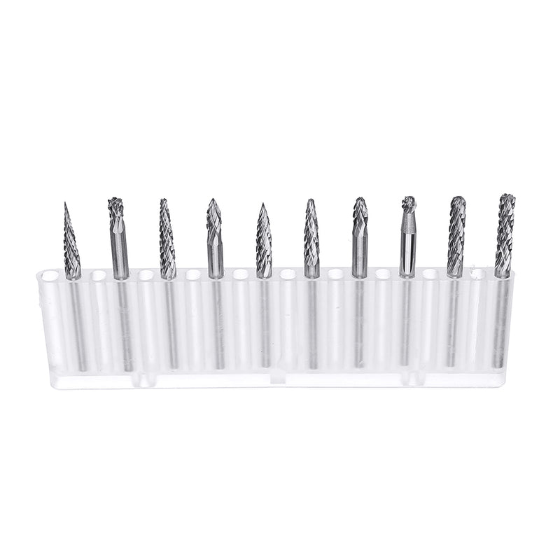 10pcs 3mm Double Lines Tungsten Carbide Burr Rotary File Drill Bits Milling Cutter Set