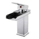 Chrome One Handle Waterfall Tap Bathroom Basin Sink Faucet Square Mixer Hot&Cold Tap