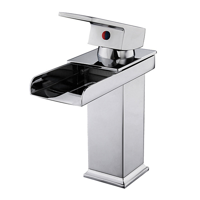 Chrome One Handle Waterfall Tap Bathroom Basin Sink Faucet Square Mixer Hot&Cold Tap