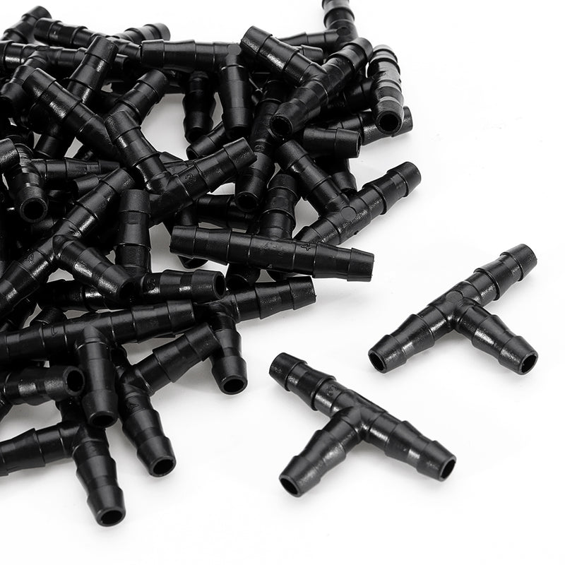 50pcs Sprinkler Irrigation 4/7mm Tee Pipe Barb Hose Fitting Joiner Garden Agricultural Drip System Tools
