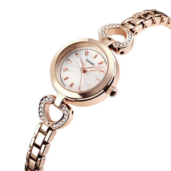SKMEI 1408 Luxury Crystal Stainless Steel Elegant Fashion Women Wristwatch Quartz Watch