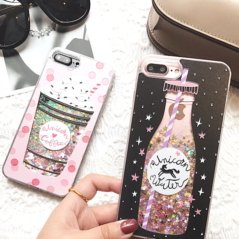 3D Cartoon Glitter Quicksand Drink Bottle Ice Cream Shiny Bling Case for iPhone 6/6s plus 7/7Plus