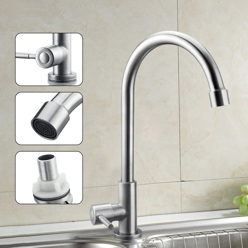 32x13.5cm Stainless Steel Kitchen Sink Faucet Single Lever Cold Water Tap Silver Faucet