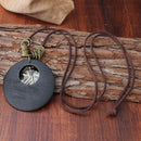 Ethnic Wood Alloy Leaf Pendant Necklaces Vintage Leather Rope Long Sweater Necklace For Men