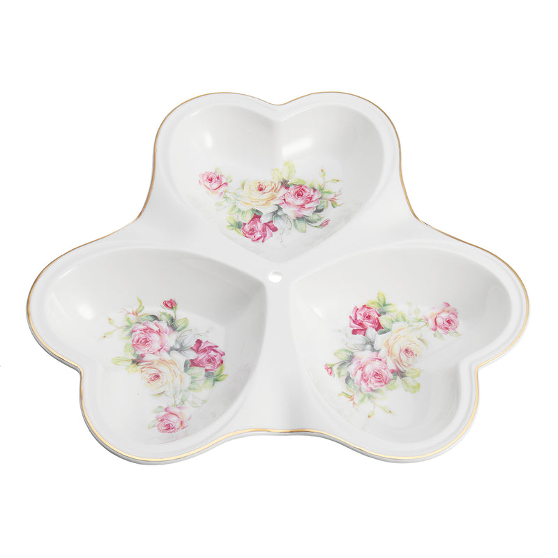 3 Sections Ceramic Dish Candy Dessert Snack Porcelain Serving Tray Table Decor Kitchen Storage Container