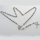 4/5/6/8mm Silver Tone Crossed Pendant Stainless Steel Bead Chain Jesus Christ Rosary Long Necklace Mens Womens Jewelry