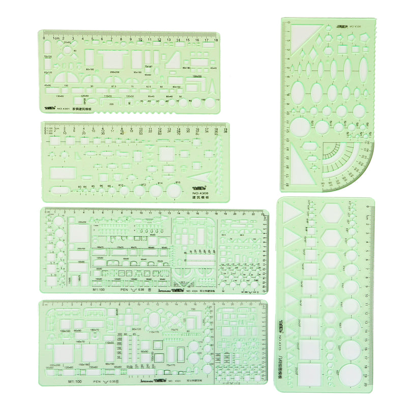 6Pcs/Set Circles Squares Geometric Formwork Drawing Templates Angle Ruler Stencil Measuring