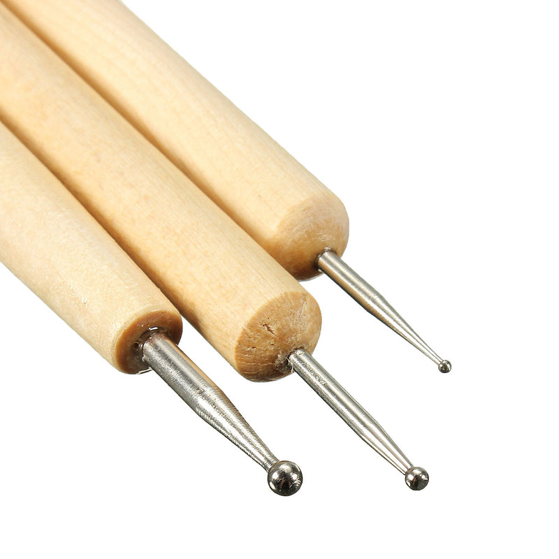 3pcs Wood Ball Stylus Polymer Clay Pottery Ceramics Woodworking Sculpting Modeling Tool Set