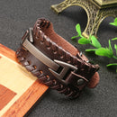 Punk Genuine Leather Bangle Chain Handmade Alloy Woven Wide Adjustable Men Bracelet