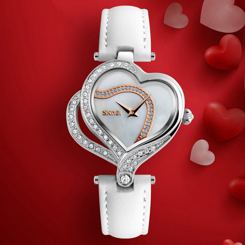 SKMEI 9161 Sweet Love Fashion Style Women Watches Crystal Leather Strap Quartz Watch