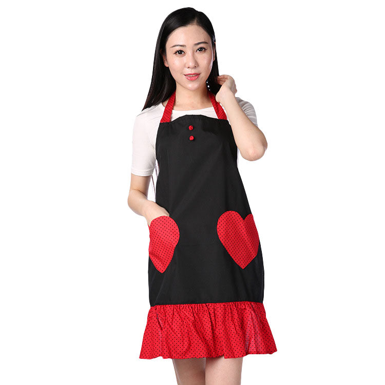 Cute Double Love Pocket Aprons Women Housewife Kitchen Cook New Tool Kitchen Waterproof Aprons