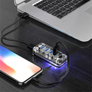ORICO 4 Port USB3.0 Transparent Blue Indicator HUB Adapter For iPhone XS X Max 11 Pro Huawei P30 Pro Mate 30 Xiaomi Mi9 9Pro S10+ Note10