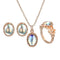 Vintage Colorful Artifical Gem Geometric Pendant Necklace Earrings Rings For Women Jewelry Set