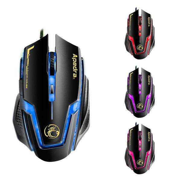 APEDRA A9 3200DPI 6 Buttons Optical USB Wired Mouse 4 Color Controlled Breathing Light Gaming Mouse