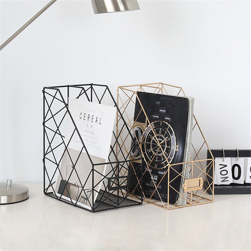 Nordic Ins Simple Wrought Iron Desktop Books Organizer Storage Rack Bookshelf Documents Magazine Storage Box File Holder Office Racks