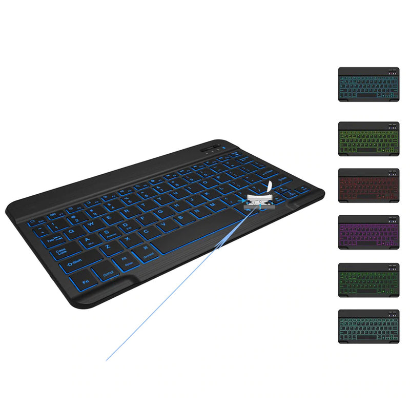 AVATTO MT07 10.1 inch 78 Keys bluetooth 3.0 7 Color LED Backlit Wireless Keyboard for Android Mac Windows iOS Tablet Phone