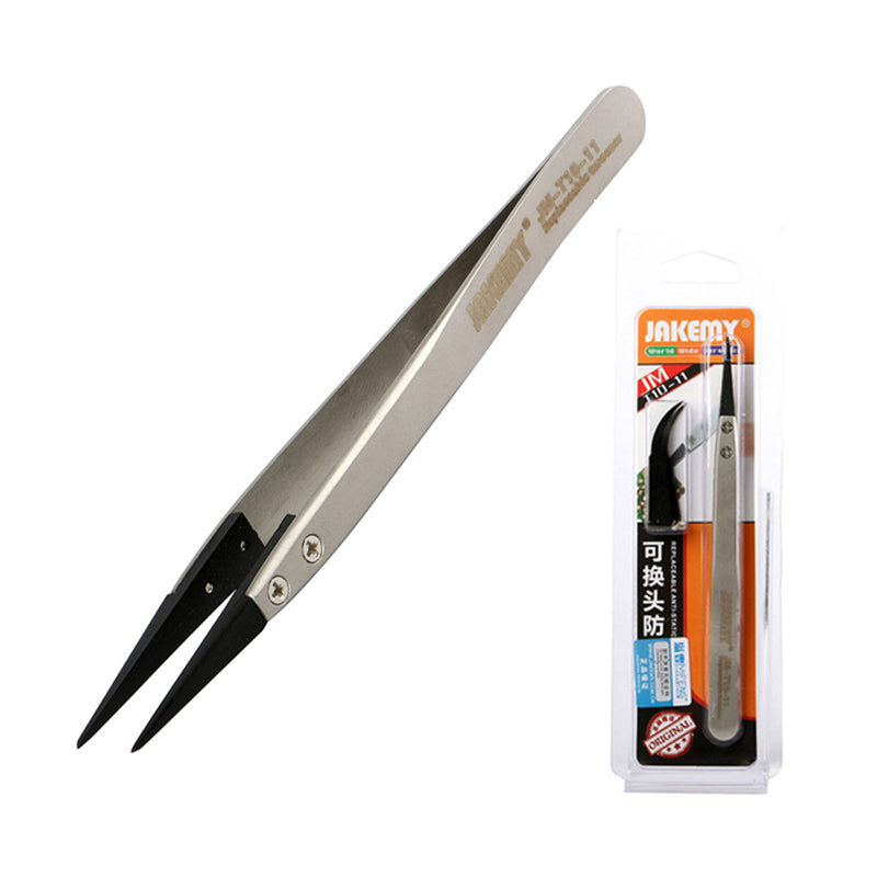 JAKEMY JM-T10-11 Stainless Steel Electronic Anti-static Tweezers Pointed and Curved Replaceable Tweezer Kit
