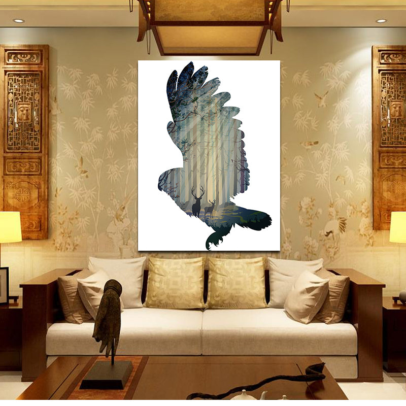 Miico Hand Painted Oil Paintings Simple Style-A Flying Owl Wall Art For Home Decoration Painting