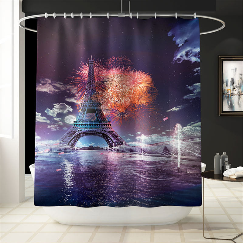 Firework Waterproof Bathroom Shower Curtain Panel Floor Mat Toilet Seat Cover