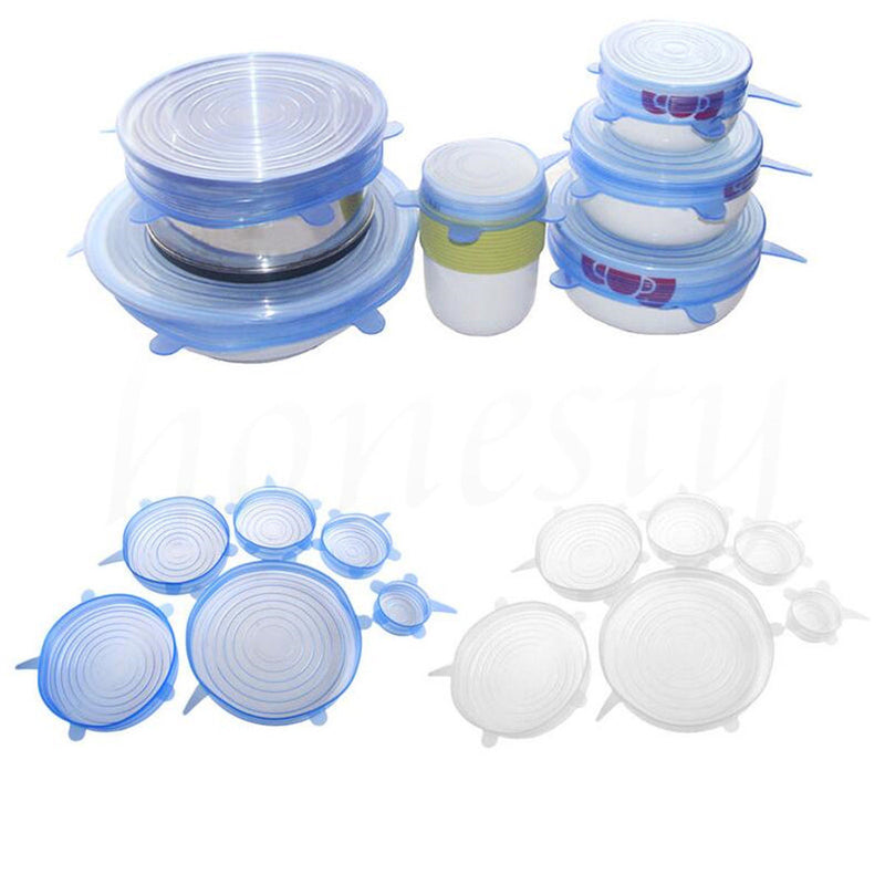 6Pcs / Set Silicone Wrap Stretch Universal Lid Camping Kitchen Vacuum Seal Suction Food Wrap Covers