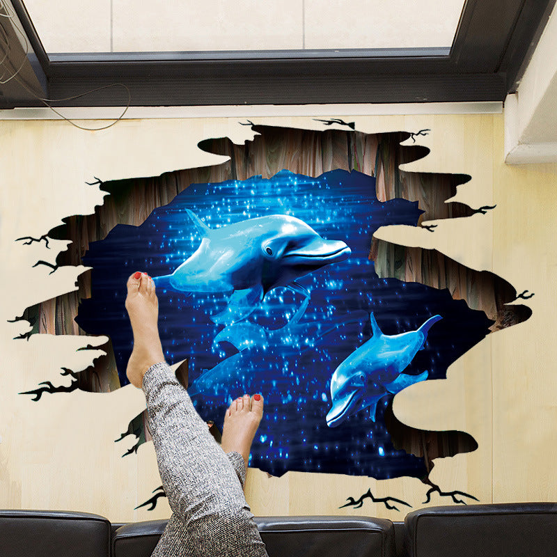 Miico Creative 3D Deep Sea Dolphin Removable Home Room Decorative Wall Floor Decor Sticker