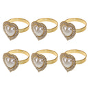 6 Pieces Napkin Rings Serviette Holder for Wedding Dinner Party Everyday Use Gold Rhinestone Love Heart
