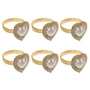 6 Pieces Napkin Rings Serviette Holder for Wedding Dinner Party Everyday Use Gold Rhinestone Love Heart