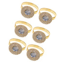 6 Pieces Round Shape Rhinestones Napkin Ring Serviette Buckle Holder Wedding Party Table Decor Gold