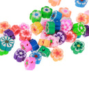 Pack of 50 Colorful Flower Shape Flat Polymer Clay Spacer Beads for Jewelry Making Crafts
