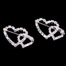 5 Pieces Double Heart Crystal Brooch Pin Buckle Women's Wedding Bridal Jewelry Decor 32mm