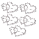 5 Pieces Double Heart Crystal Brooch Pin Buckle Women's Wedding Bridal Jewelry Decor 32mm