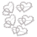 5 Pieces Double Heart Crystal Brooch Pin Buckle Women's Wedding Bridal Jewelry Decor 32mm