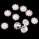10 Pieces Flower Shape Rhinestone Pearl Flatback Buttons for Wedding Scrapbook Embellishment 13mm