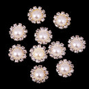 10 Pieces Flower Shape Rhinestone Pearl Flatback Buttons for Wedding Scrapbook Embellishment 13mm