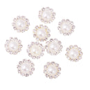 10 Pieces Flower Shape Rhinestone Pearl Flatback Buttons for Wedding Scrapbook Embellishment 13mm
