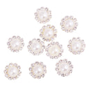 10 Pieces Flower Shape Rhinestone Pearl Flatback Buttons for Wedding Scrapbook Embellishment 13mm