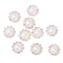 10 Pieces Flower Shape Rhinestone Pearl Flatback Buttons for Wedding Scrapbook Embellishment 13mm