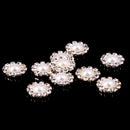 10 Pieces Flower Shape Rhinestone Pearl Flatback Buttons for Wedding Scrapbook Embellishment 13mm