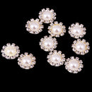 10 Pieces Flower Shape Rhinestone Pearl Flatback Buttons for Wedding Scrapbook Embellishment 13mm