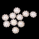 10 Pieces Flower Shape Rhinestone Pearl Flatback Buttons for Wedding Scrapbook Embellishment 13mm