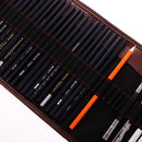 Set of 30 Charcoal Sketch Pencils Extender Eraser Paper Pen Art Artists Drawing Bag